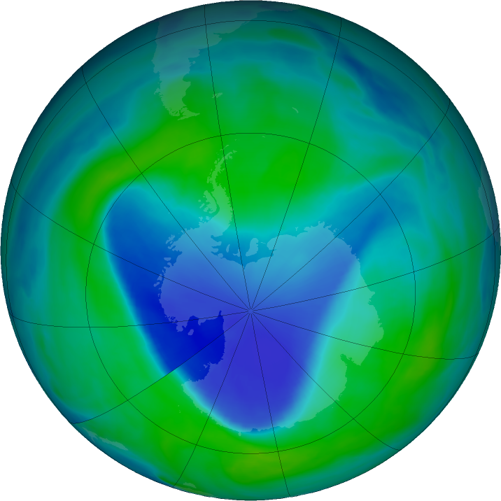 Antarctic ozone map for 22 December 2020